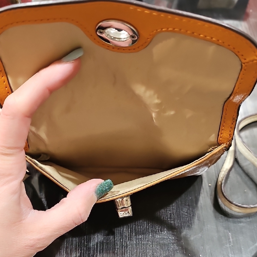 Coach Two-Tone Orange and Tan Leather Crossbody - Picture 4 of 8